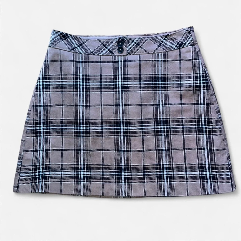 Express High Waisted Tan Plaid Preppy Mini Skirt Size 2